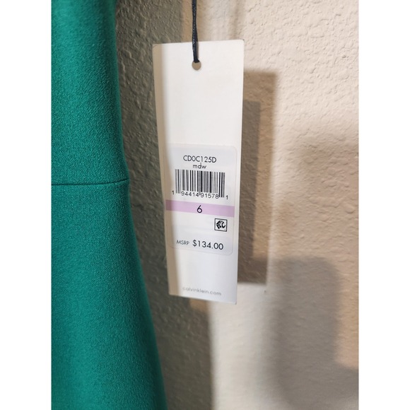 NWT Calvin Klein Sleeveless Green Gold Sheath Dress Stretch Full Zip Office Sz 6 - Picture 8 of 10